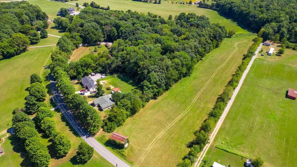 Aerial view of rural homes and open land in Goodlettsville, Tennessee.
